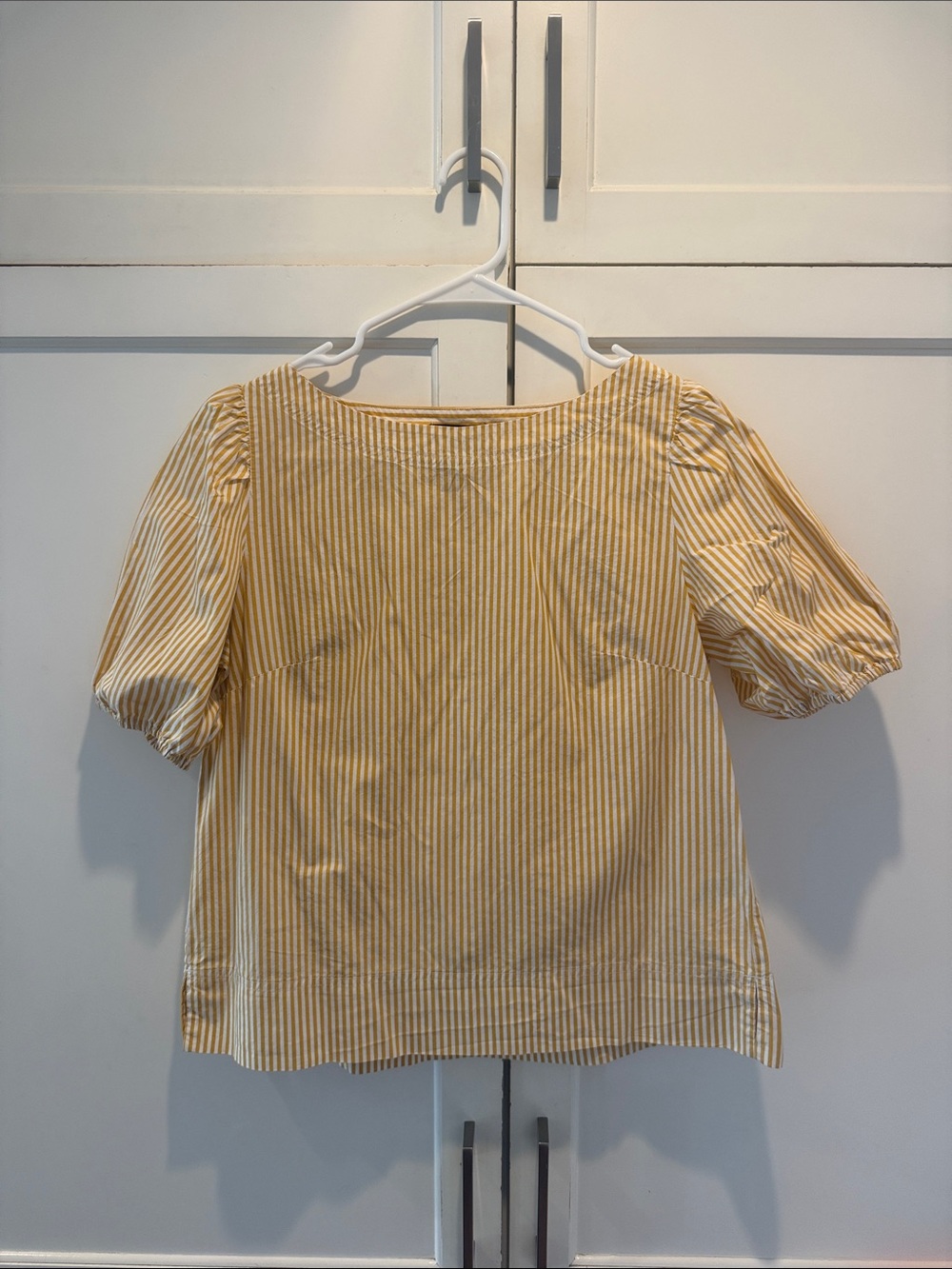 J.Crew Puff-Sleeve Women's Top in White and Golden Yellow Stripes
